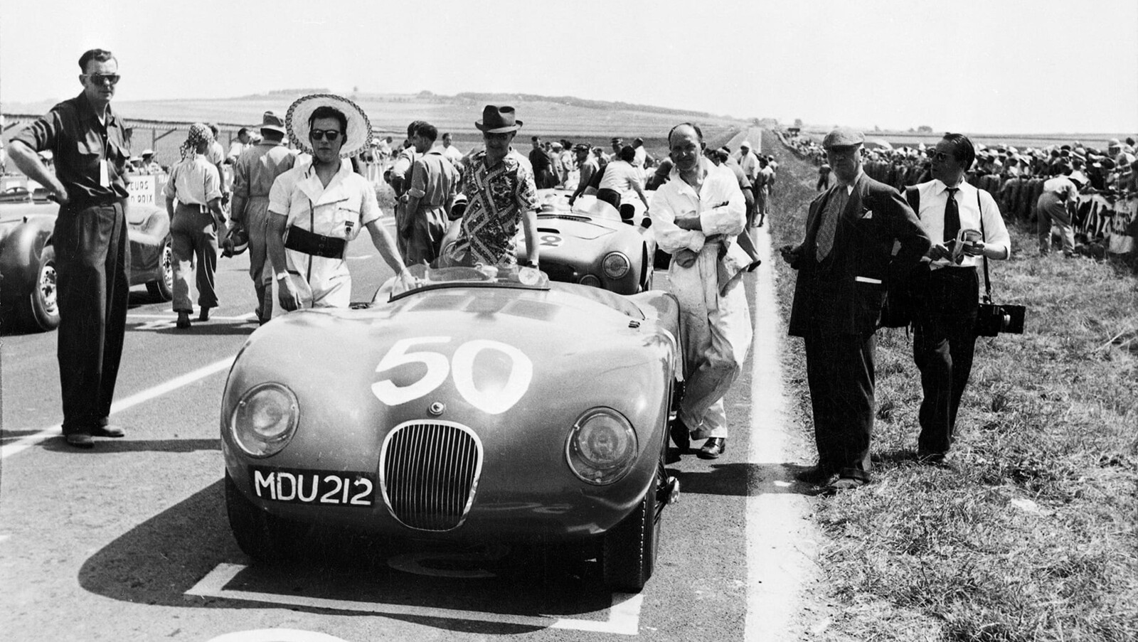 Jaguar C-Type at a race in Reims, 1952